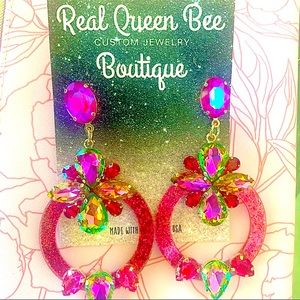 Hot pink Front Hoop Pageant earrings